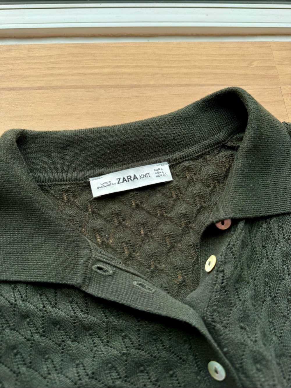 Zara Dark Olive Forest Green Polo Knit Sweater Semi-Sheer Lightweight Academia - Picture 7 of 9